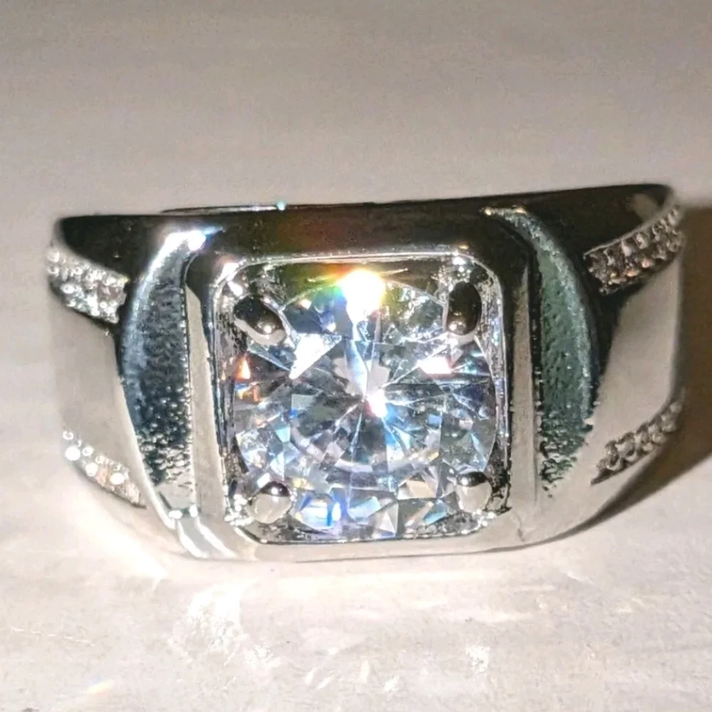 Men's Wedding Ring 14K White Gold Plated Round Cut Simulated Diamond Sz 9